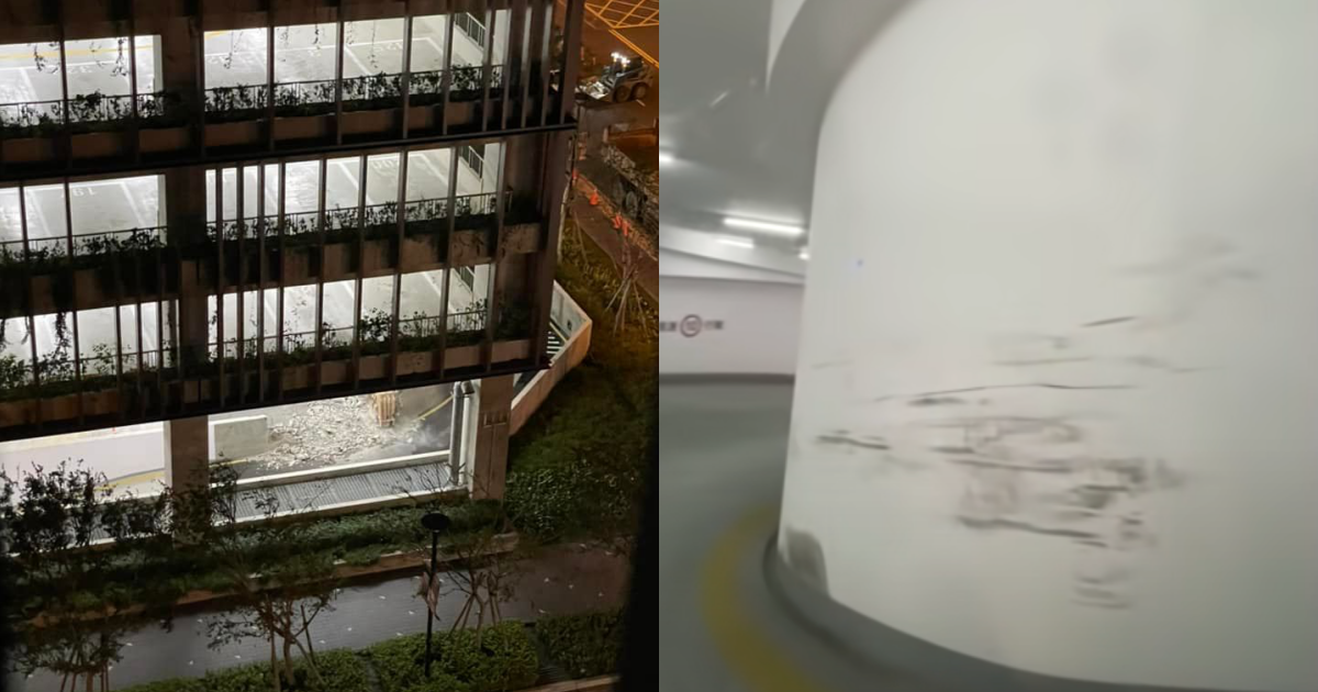 竹北遠百試營運1個月，停車場牆面就刮痕累累。（翻攝自竹北遠百最新情報站臉書、洪母烈士YouTube）