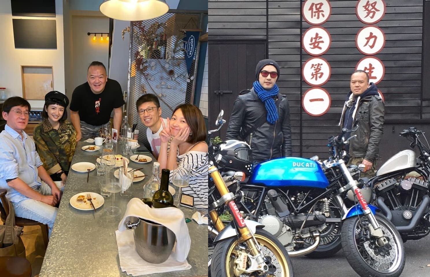 林依晨（左圖左2）與賀軍翔（右圖左）分別與明金成導演合作過，紛紛表達哀悼之情。（翻攝臉書）