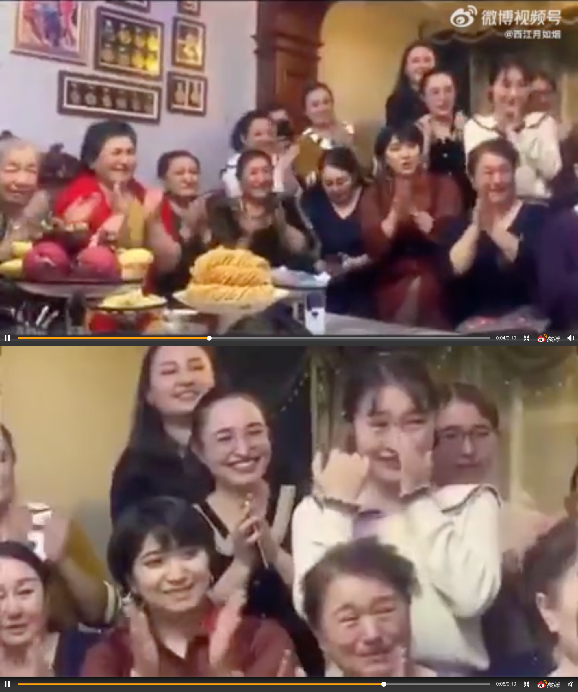 衣拉木江的親友團十幾人幾乎全是女性,其中一名女子看到衣拉木出現在電視上傳遞聖火甚至還一度拭淚。(翻攝自微博)