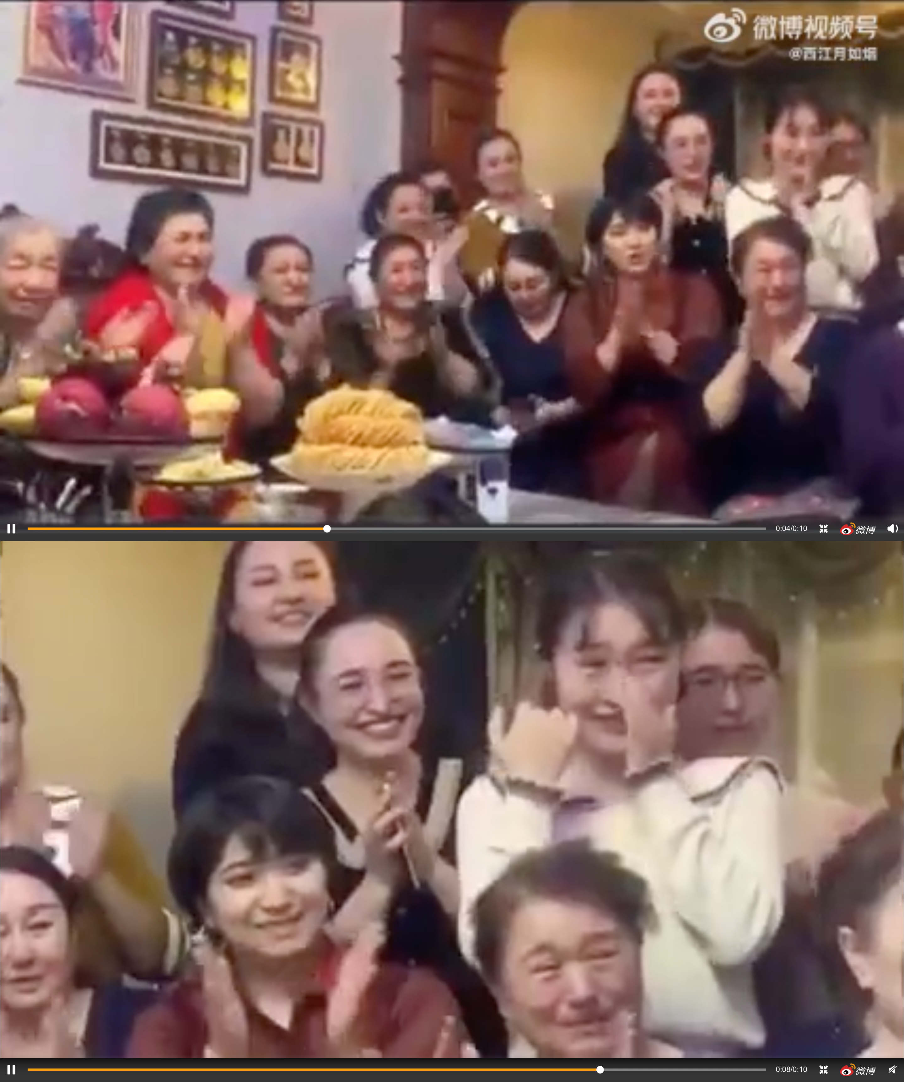 衣拉木江的親友團十幾人幾乎全是女性，其中一名女子看到衣拉木出現在電視上傳遞聖火甚至還一度拭淚。（翻攝自微博）