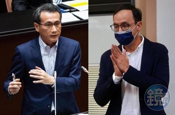 國民黨主席朱立倫（右）表示不會讓核食進到校園，對此，民進黨立委鄭運鵬（左）列3問題反嗆。