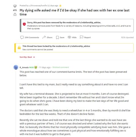 一名人夫在美國知名論壇發文，掀起網友高度討論。（翻攝自Reddit）