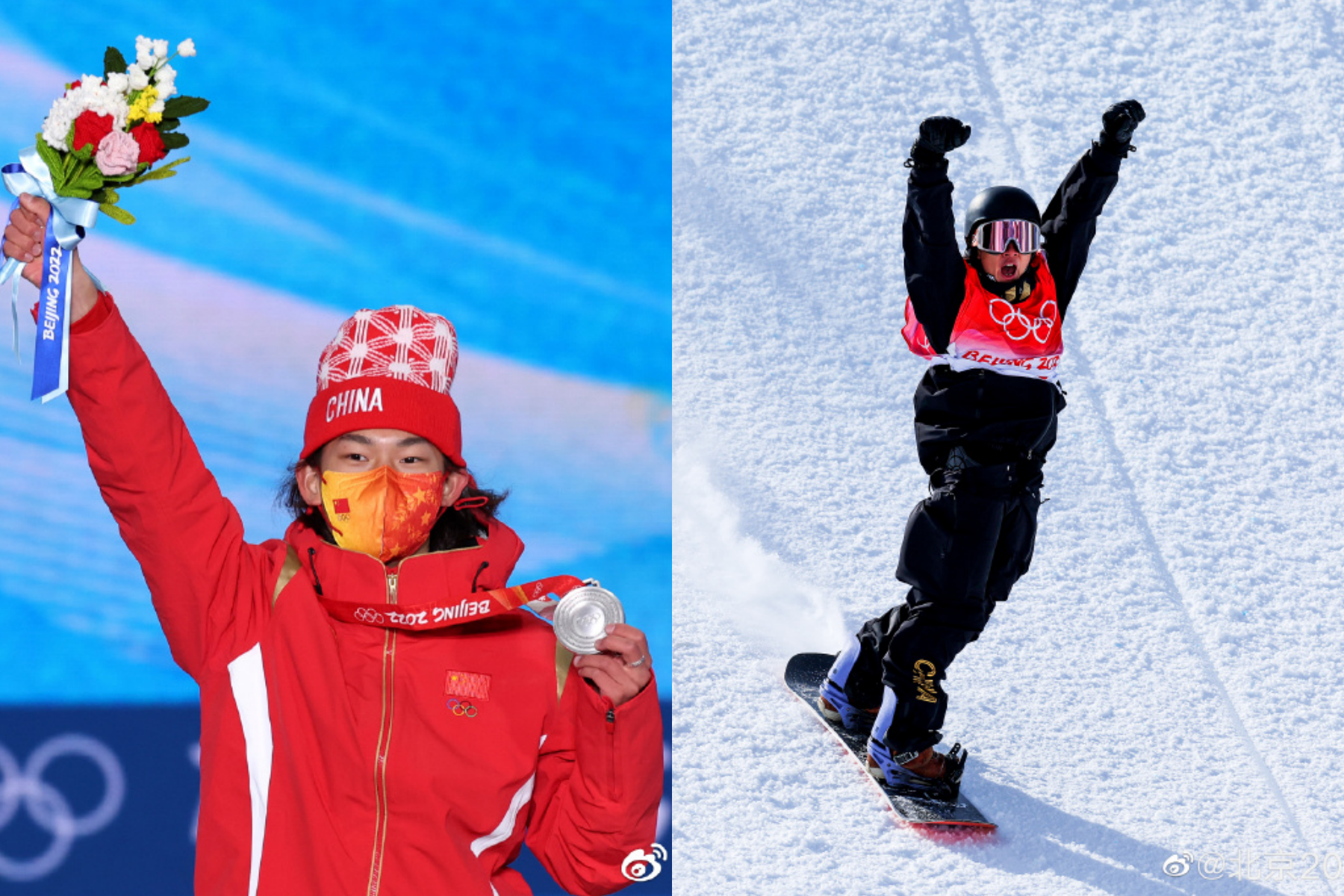 中國單板滑雪運動員蘇翊鳴日前在北京冬奧的坡面障礙技巧賽中斬獲銀牌。(翻攝自北京2022年冬奧會微博)