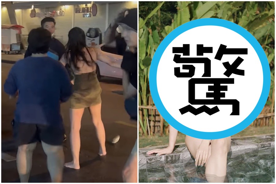 男子搭訕泰國辣妹遭拒絕，惱羞朝辣妹頭頂澆水，引起大混戰，沒想到辣妹大有來頭。（翻攝自Pareploy Saeaia臉書）