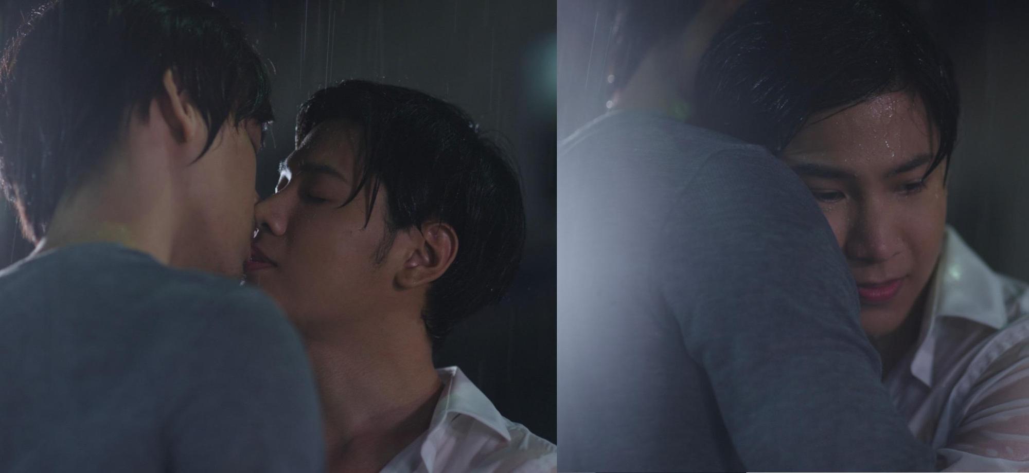 泰劇《愛的抽象派》大結局明將上架，Singto（右）和Tae上演雨中濕身甜吻。（GagaOOLala提供）