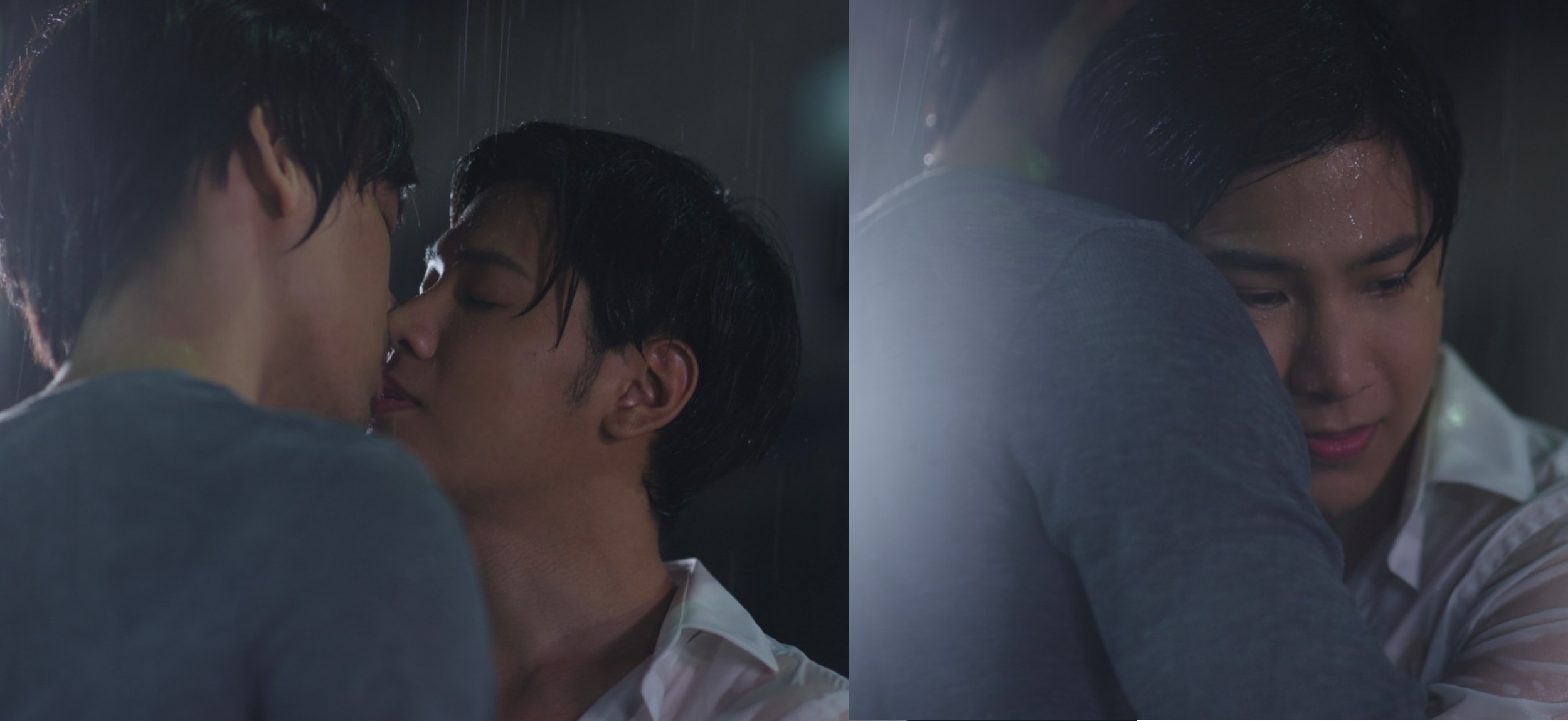 泰劇《愛的抽象派》大結局明將上架，Singto（右）和Tae上演雨中濕身甜吻。（GagaOOLala提供）