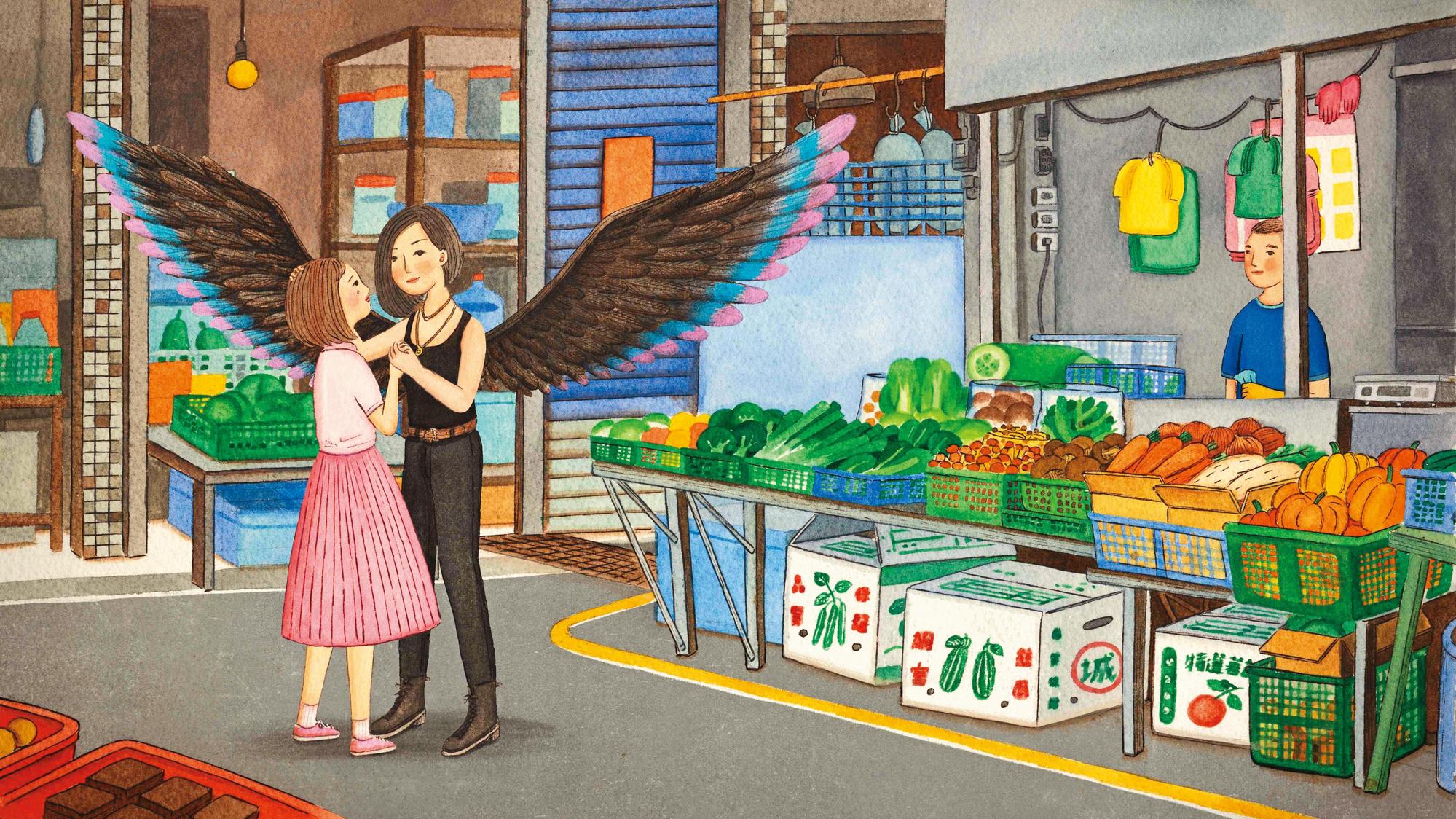 經年以黑色造型示人的淇姐，在插畫家筆下展現出溫暖的親和力。（後場音像提供）