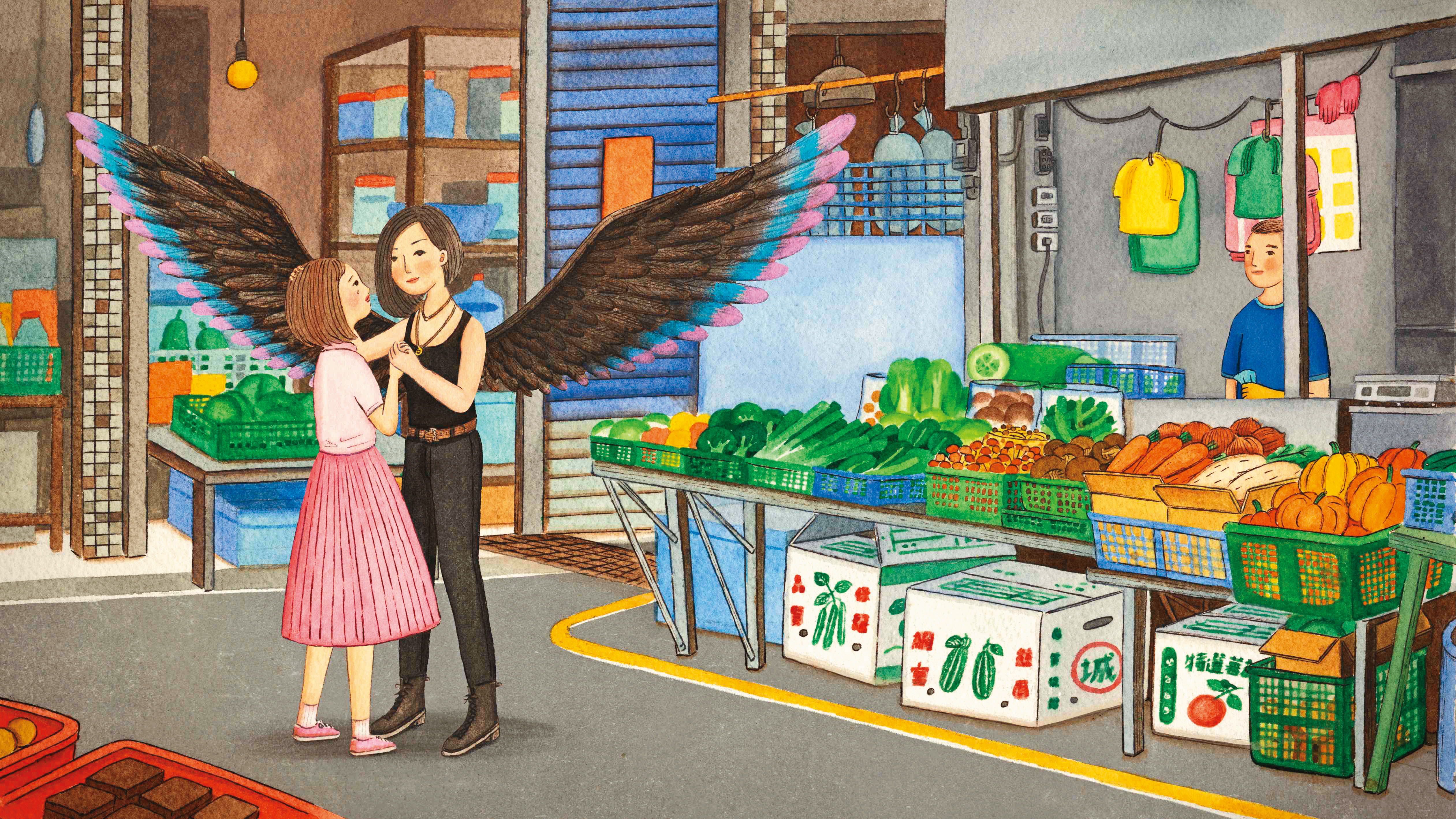 經年以黑色造型示人的淇姐，在插畫家筆下展現出溫暖的親和力。（後場音像提供）