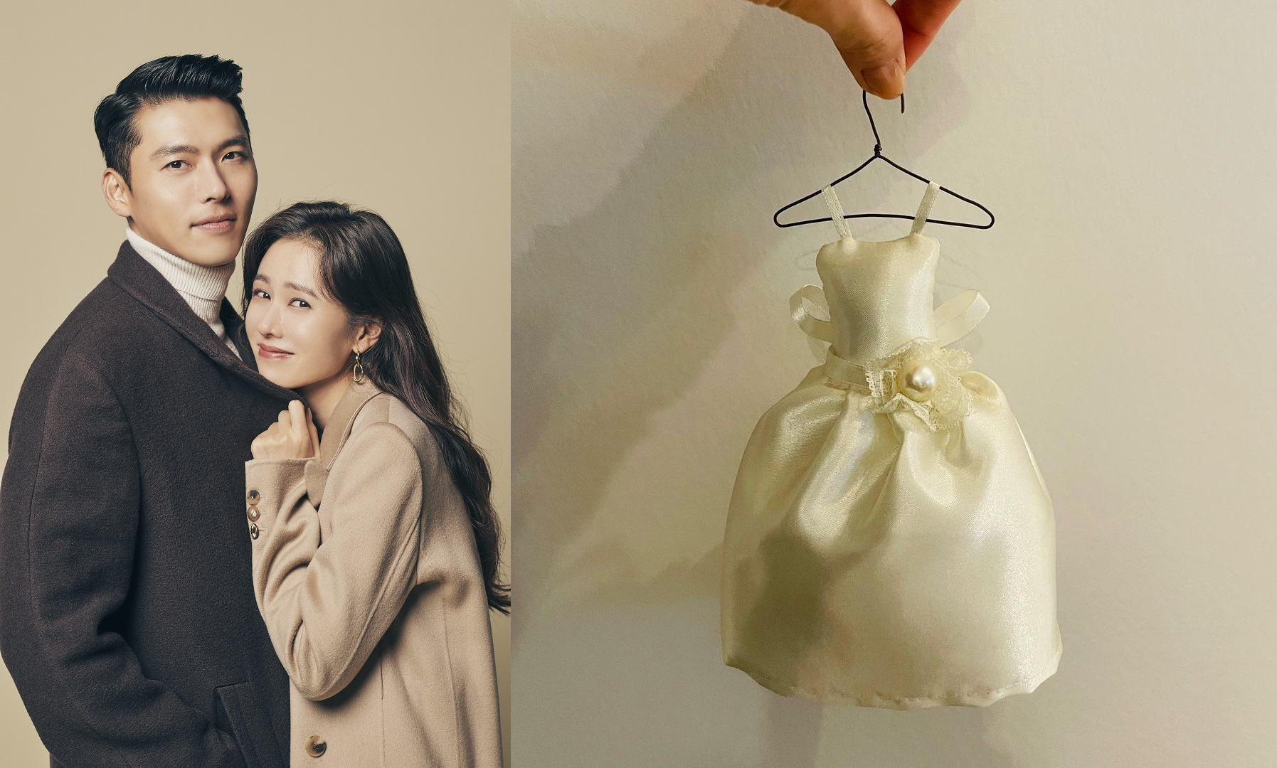 孫藝真(左圖右)昨分享與玄彬(左圖左)結婚喜訊,在個人IG放上一張迷你婚紗的照片。(左圖Netflix提供,右圖翻攝自孫藝真Instagram)