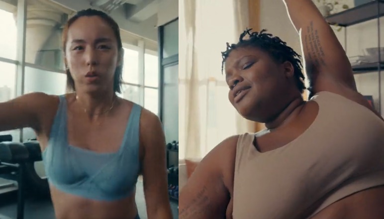 愛迪達為宣傳新款運動內衣，找來25位女性拍攝上空照，但因推特原貼文未打上馬賽克，引起部分網友反彈。（翻攝自愛迪達推特）