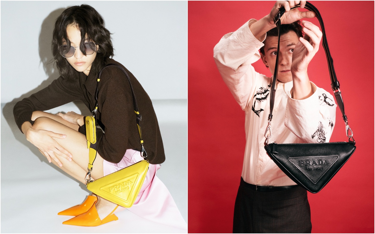男女皆宜的PRADA Triangle三角形包款，是在這波情人節中不走熱情如火路線的特意單品。（PRADA提供）
