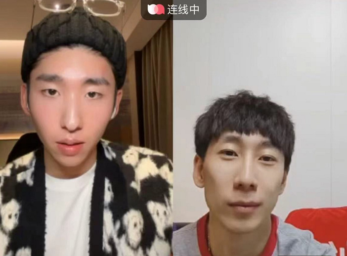 林孝埈（左）與中國滑冰選手韓天宇直播，脫口說出「中國女生比韓國女生漂亮」惹議。（翻攝微博）