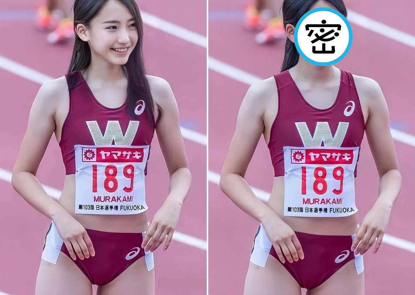 網路瘋傳的田徑少女「奇蹟美照」，其實是有人蓄意加工換頭的合成照。（翻攝臉書社團《爆廢公社》）