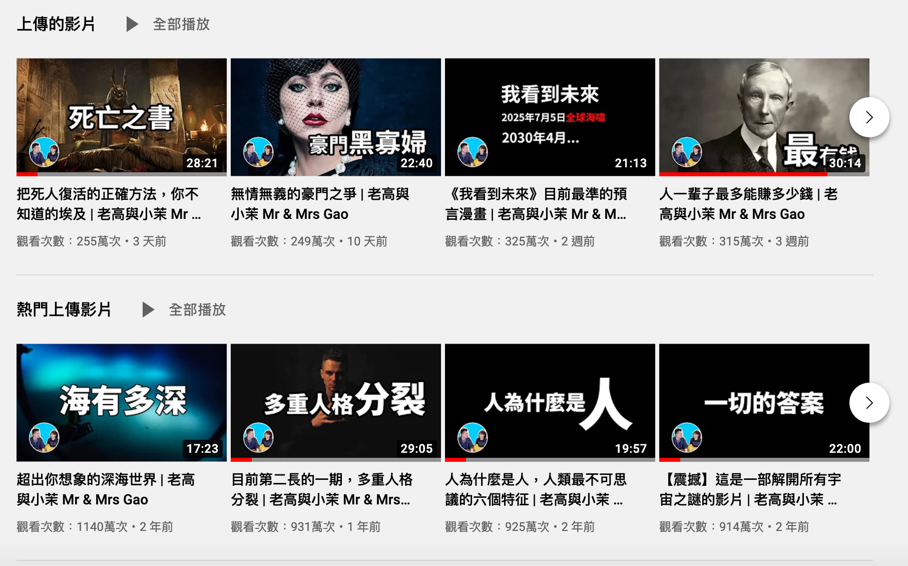 老高的頻道主要聊各種都市傳說,其中一支講解「海有多深」已獲得1,140萬次播放量。(翻攝自老高與小茉頻道)