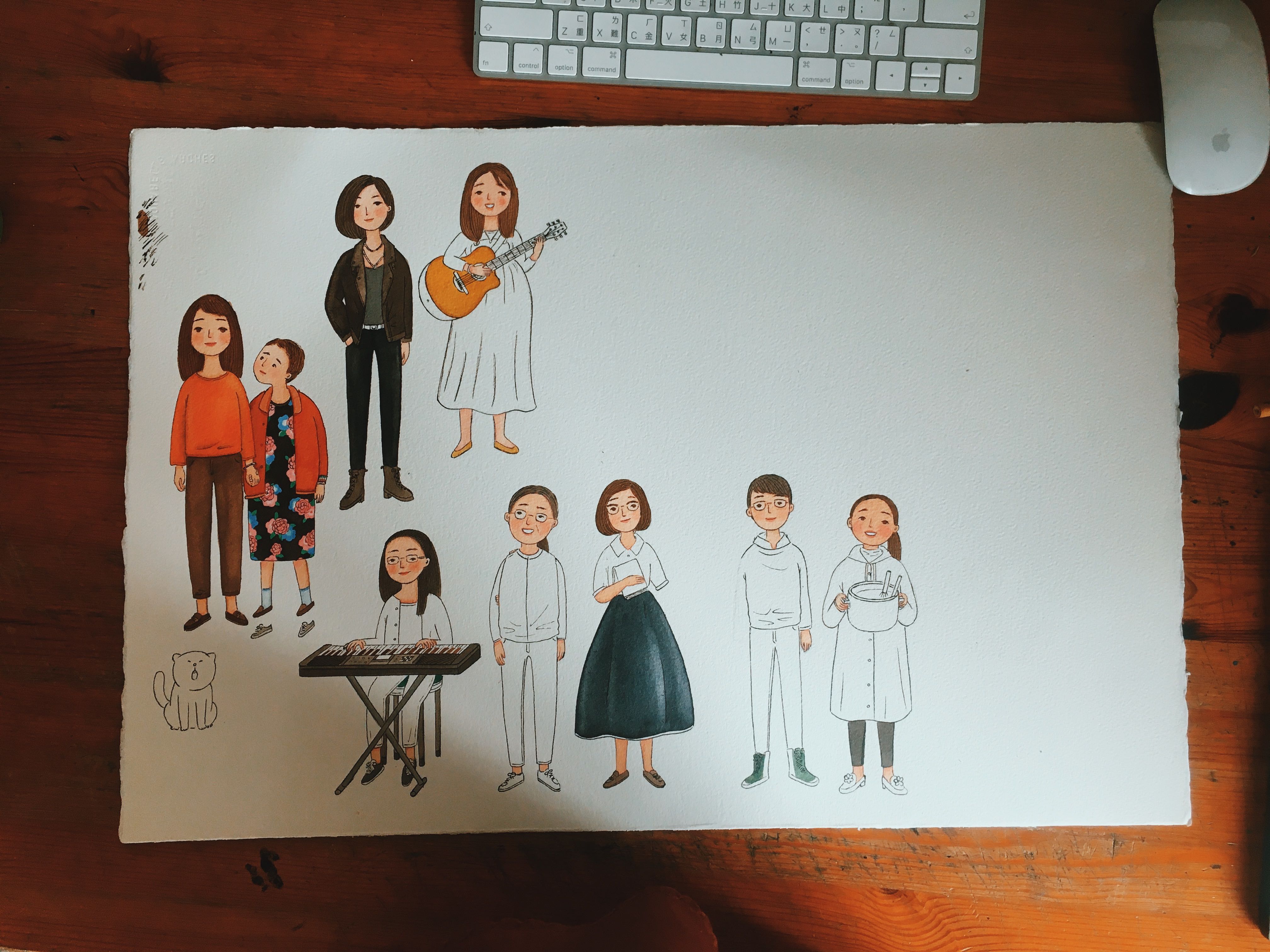 楊力州邀請查理小姐繪製插畫，最後製作成動畫，交錯呈現於影片中，圖為人物手稿。 （後場音像提供）