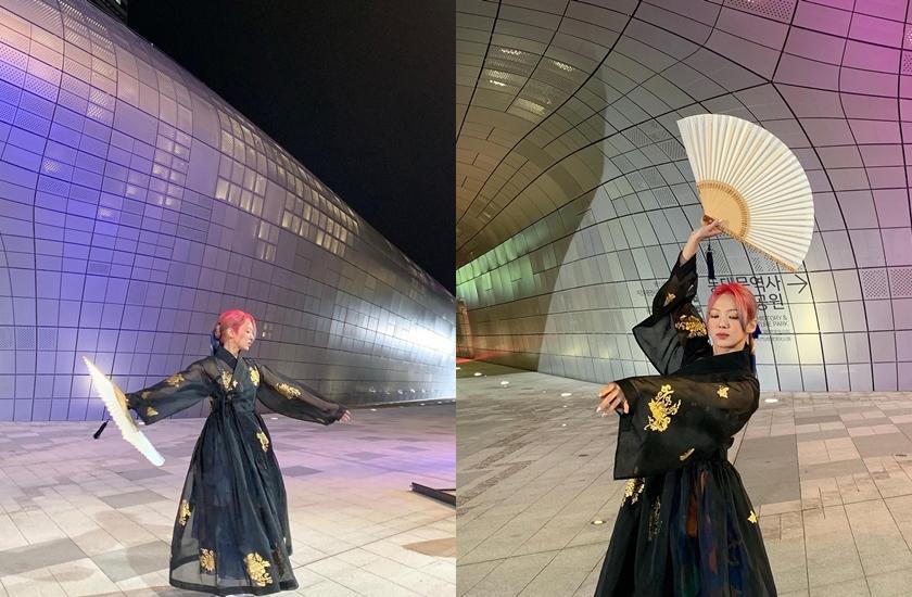 孝淵曬出身穿韓服的照片，也激怒中國小粉紅。（翻攝自孝淵Instagram）