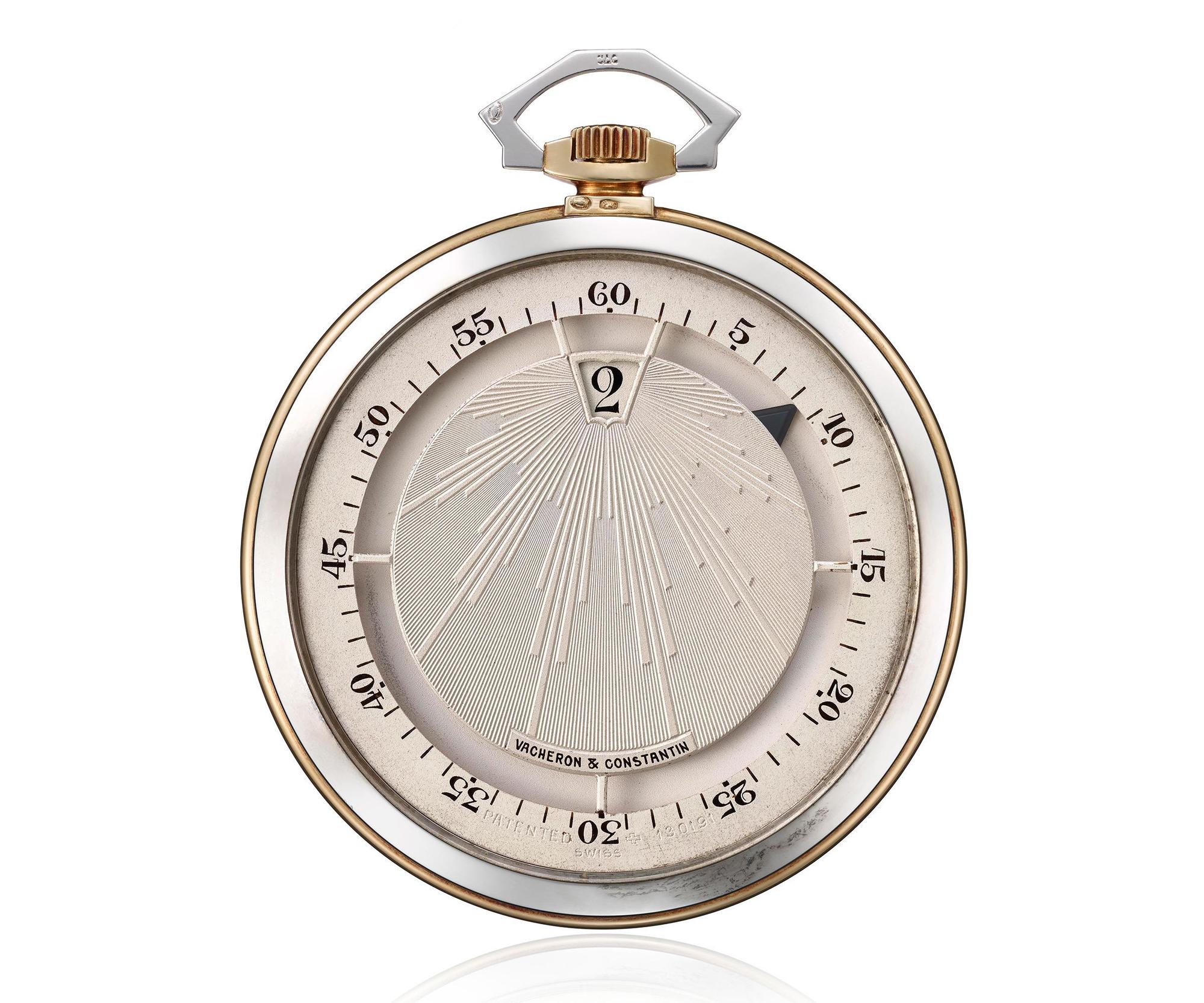 Ref. 10152，18K黃金與白金Chronoscope超薄跳時懷錶，1929年生產。