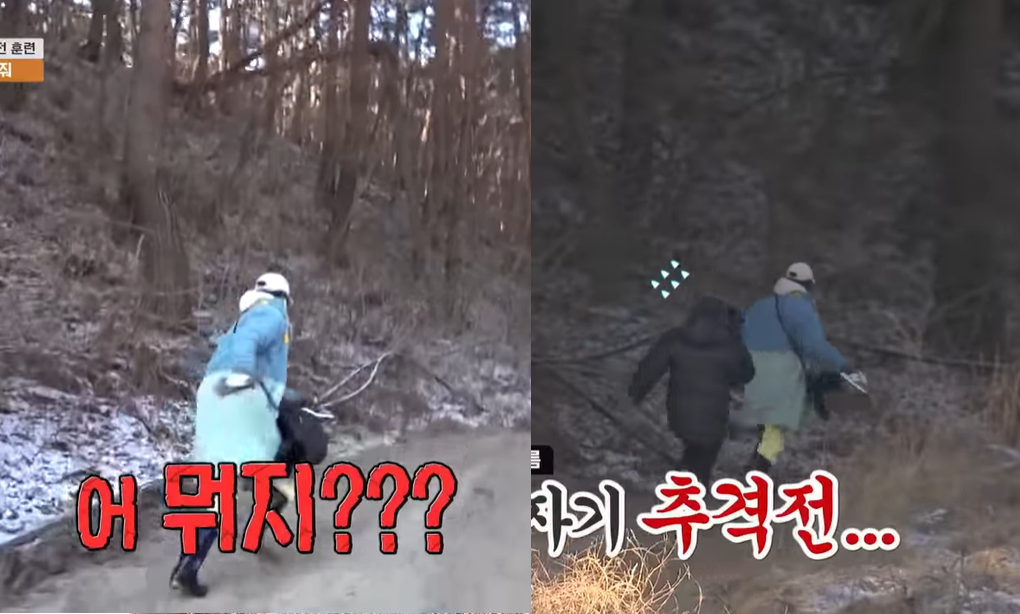 羅人友成功過溪後不段奔跑，讓隨行的攝影師苦不堪言。（翻攝自KBS畫面）