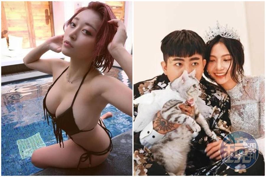 祈錦鈅(左)PO出莉婭(右)指控小三的當下,與謝和弦(中)的對話截圖。(左圖翻攝自祈錦鈅臉書,右圖本刊資料照)