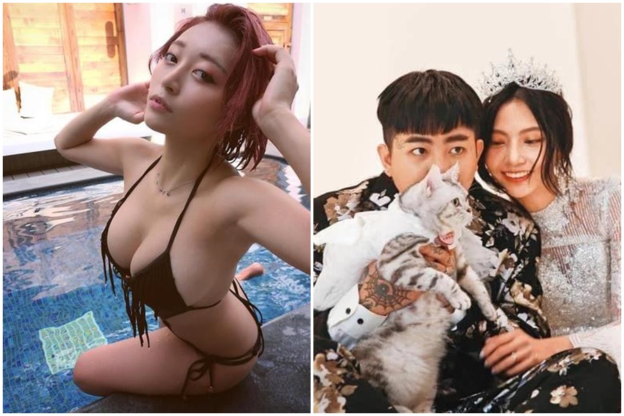 祈錦鈅（左）PO出莉婭（右）指控小三的當下，與謝和弦（中）的對話截圖。（左圖翻攝自祈錦鈅臉書，右圖本刊資料照）