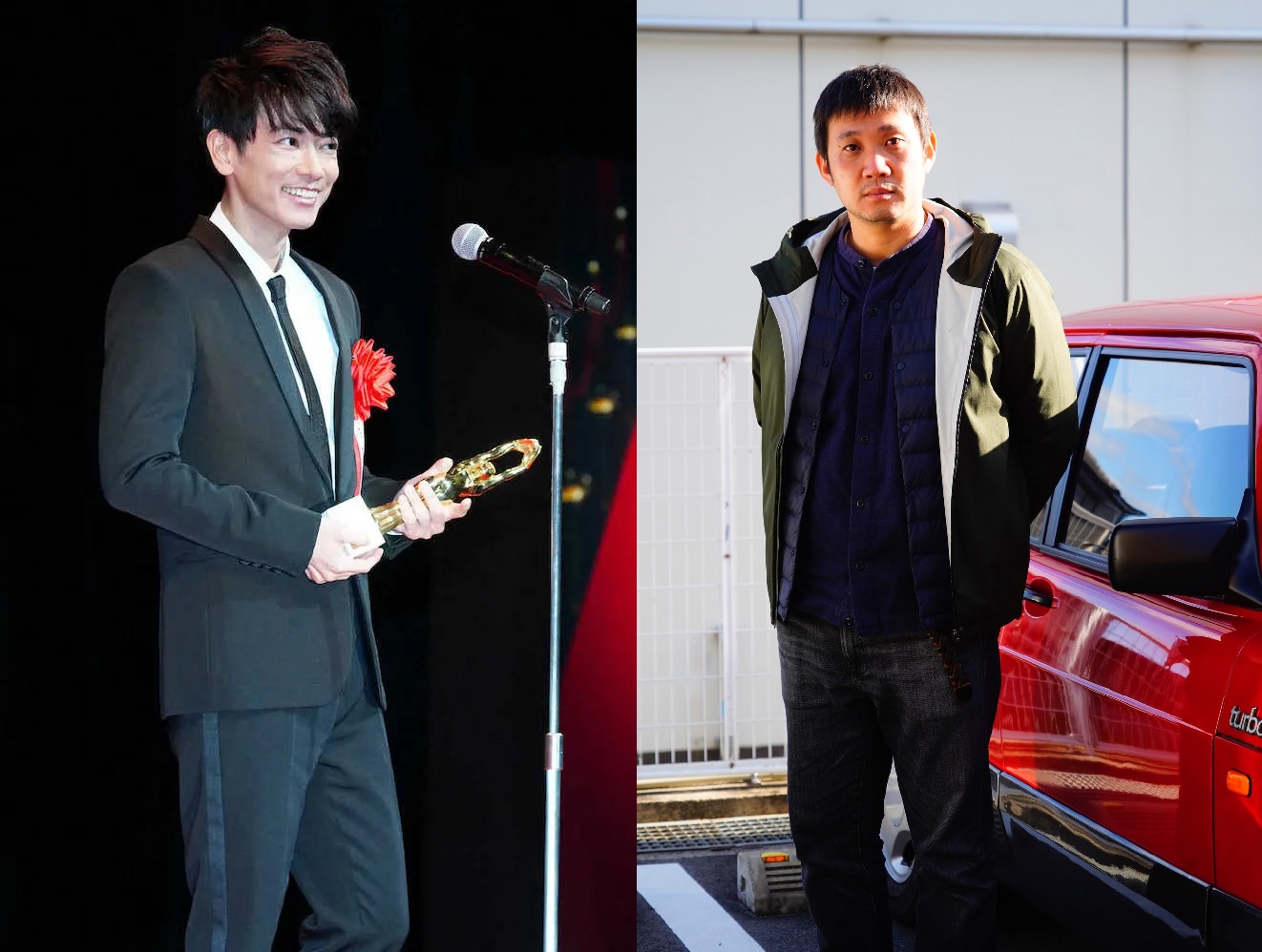 佐藤健（左圖）在「第76屆每日電影獎」封帝，導演濱口竜介以《在車上》榮獲日本電影大獎及最佳導演兩獎。（左圖翻攝自日本體育報，右圖東昊影業提供）