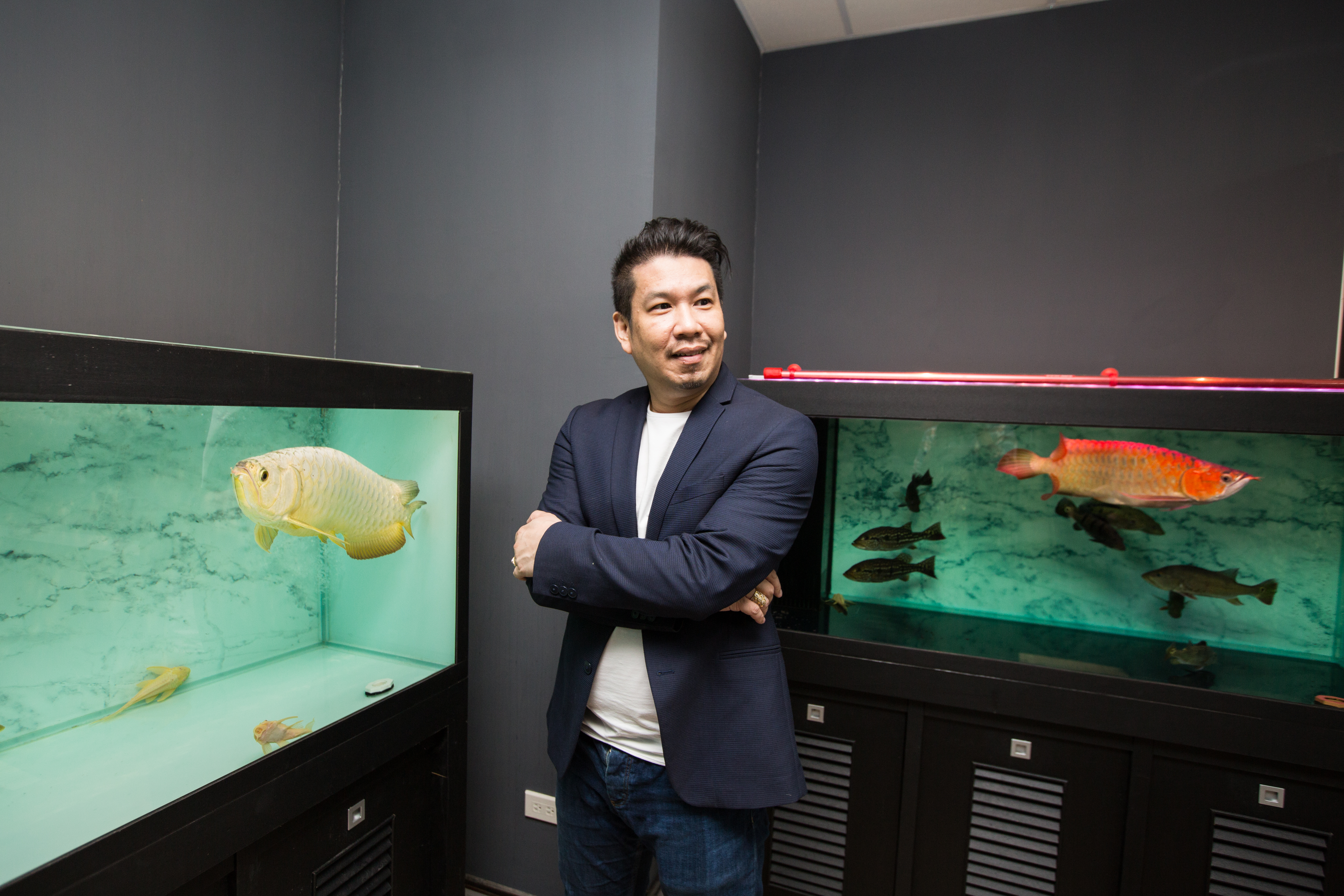 為了等太太加班，張士祺愛上養魚，在公司不知不覺累積15個大魚缸。