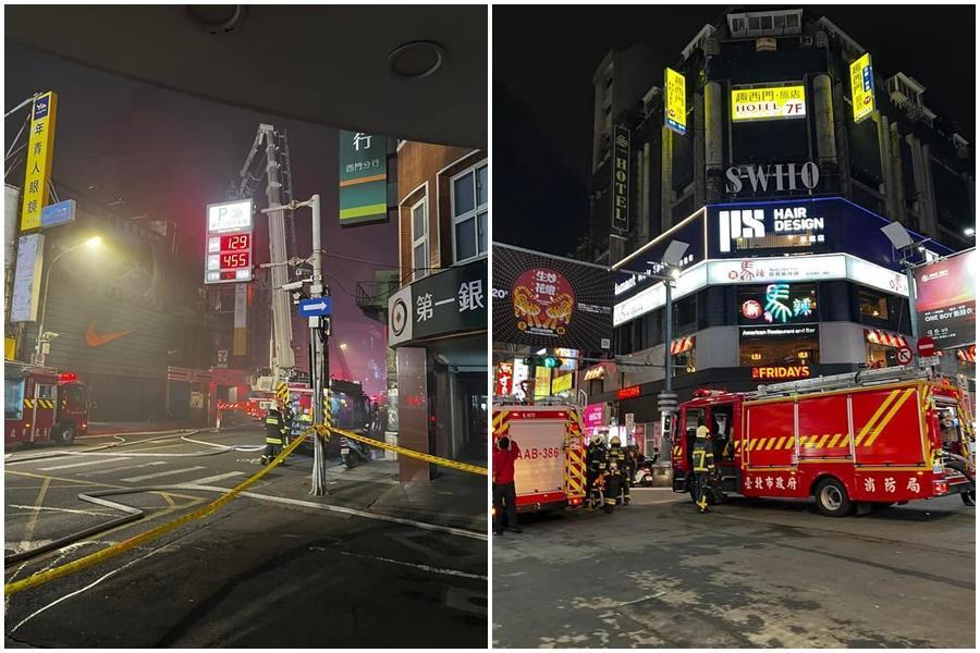 西門町晚間突然發生大火,警消搶救中。(翻攝自黃珊珊臉書)