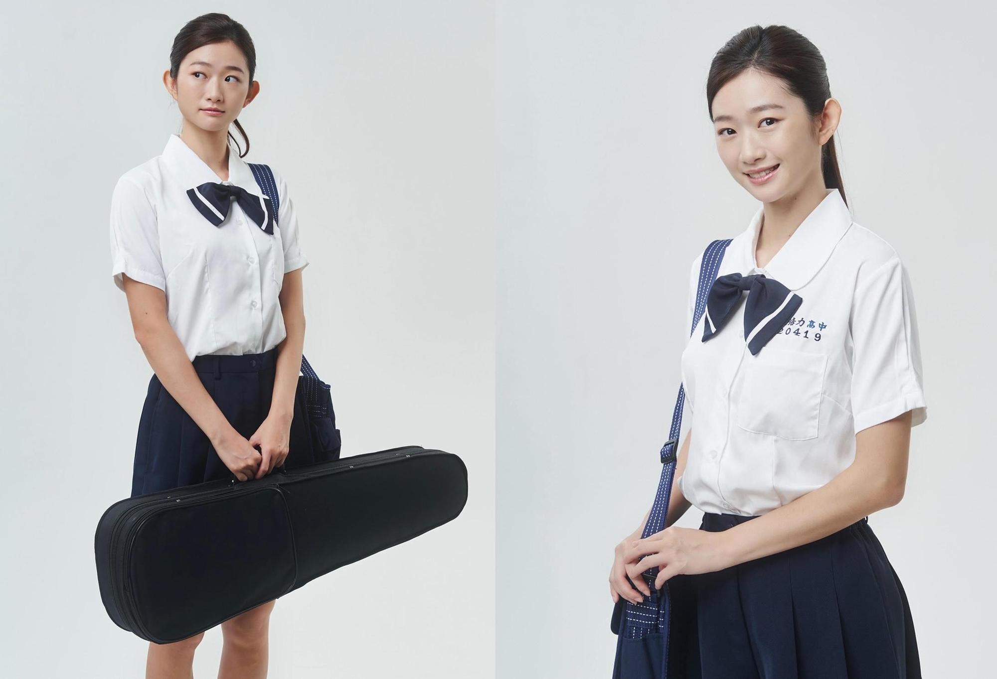 現年32歲的晏柔中穿起高校制服,在《青春換日線》裡飾演小提琴才女。(峰起云湧影業提供)
