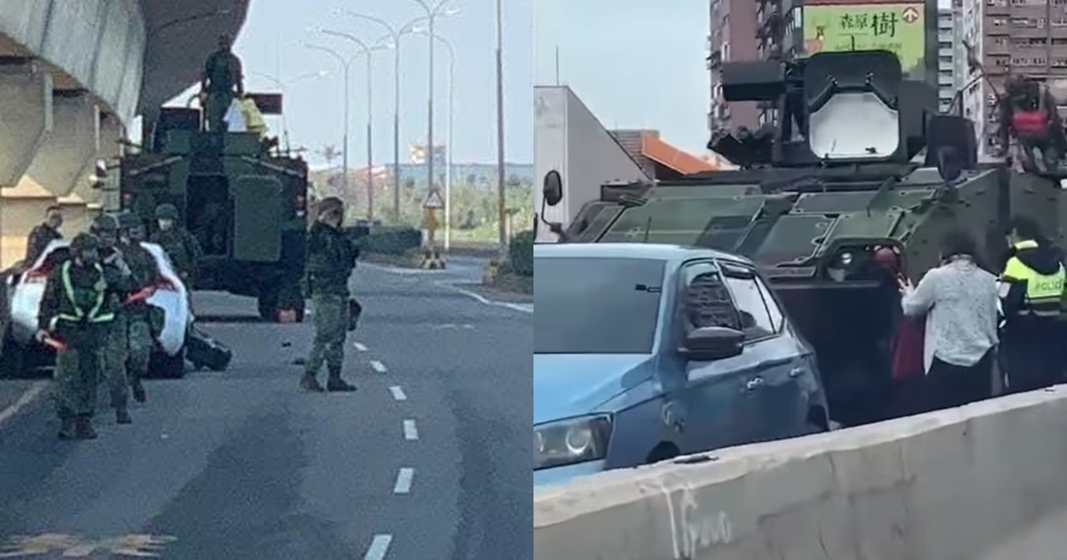 雲豹裝甲車1週發生2起撞民車事故，先在上週擦撞「瑞典坦克」（左），今天又撞歐系名車（右）。（翻攝自記者爆料網）