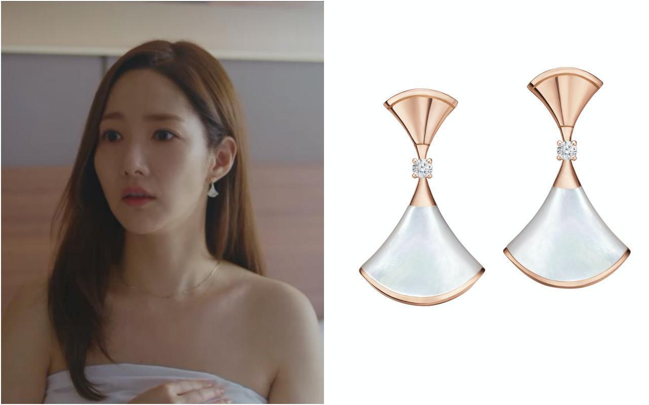 Divas' Dream系列珍珠母貝與密鑲鑽石玫瑰金耳環。NT$83,800。（BVLGARI提供）