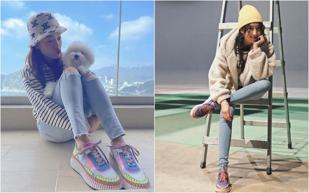 （左起）容祖兒、隋棠分別穿上快樂黃與深淵藍Nama休閒運動鞋。各NT$23,300（翻攝自容祖兒與隋棠IG）