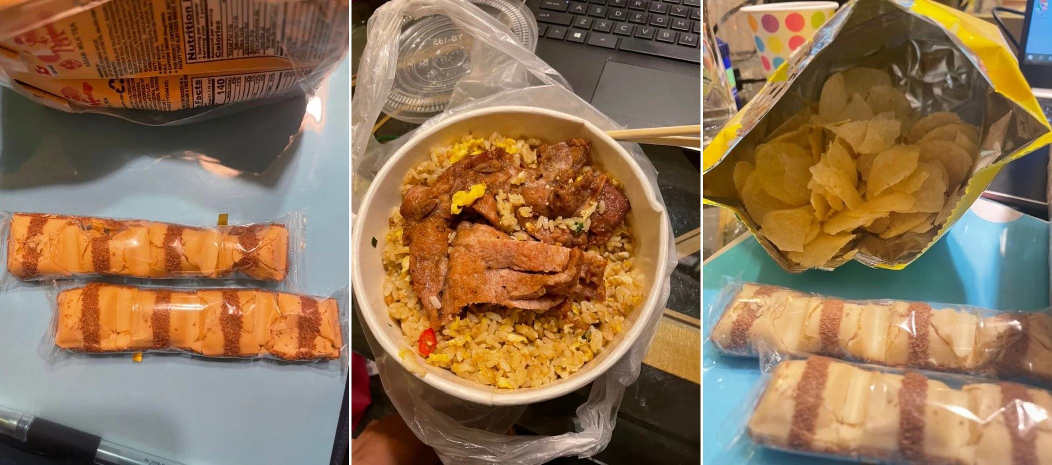 親友送來的巧克力被捏碎、便當飯菜明顯被翻攪過、連洋芋片包裝都被拆封檢查,網友問「如果在這個期間,食物被感染了怎麼辦?」。(翻攝Dcard)