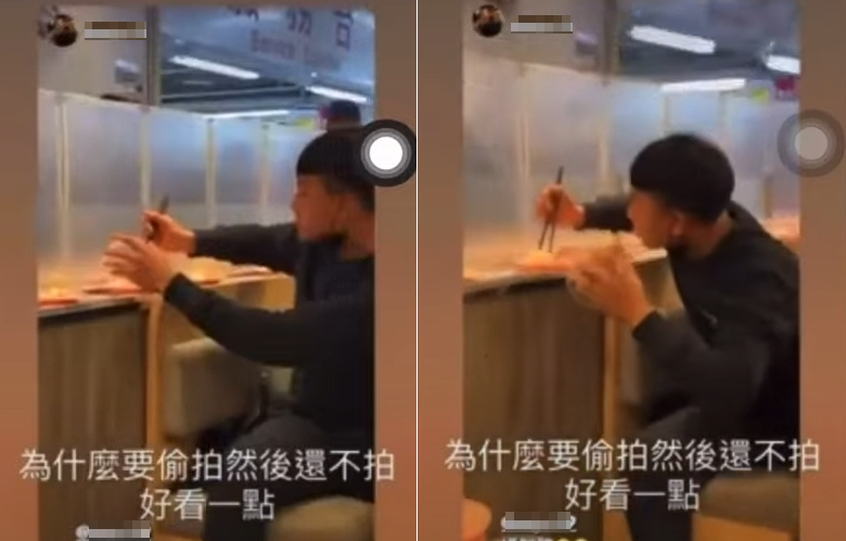 一名男子在壽司店內直接夾取迴轉台上的壽司就放入口中，引起網友熱議。（翻攝自爆料公社）
