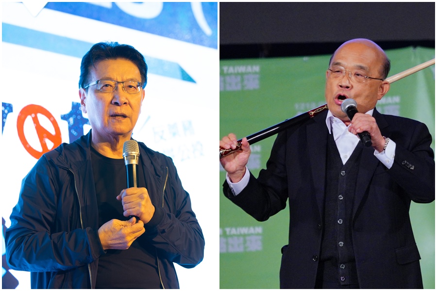 政院要求調查檢討黃郁婷的行為，趙少康（左圖）抨擊蘇貞昌（右圖）「雞腸鳥肚、其器小哉」。（合成圖，本刊資料照）