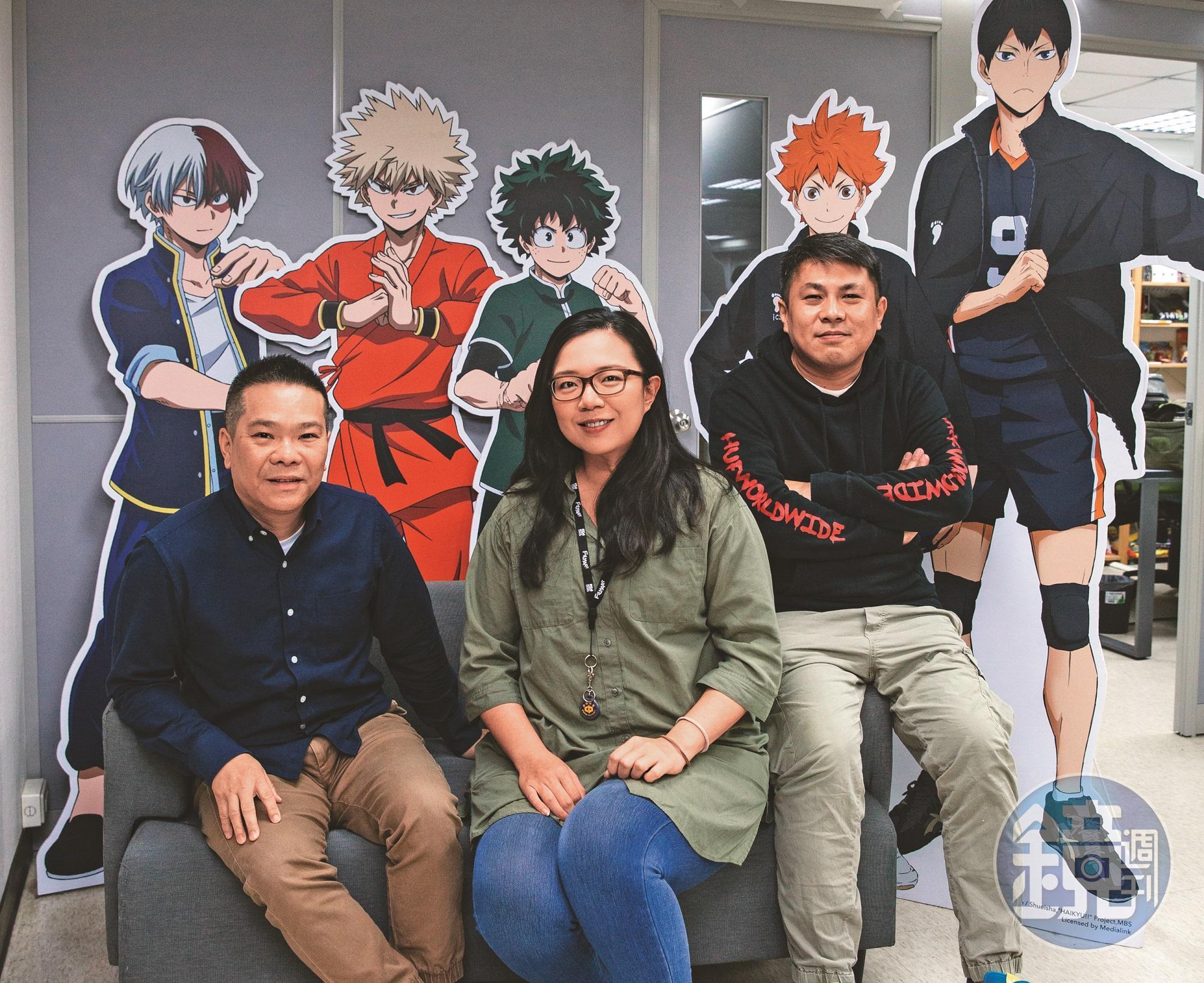 何存忠（左起）邀請毛穎潔、張熙明攜手合作羚邦集團首部自製台劇。