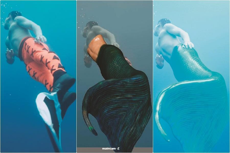禾浩辰在海中游泳的畫面，是由特效團隊以電腦動畫合成人魚尾。（羚邦集團提供）