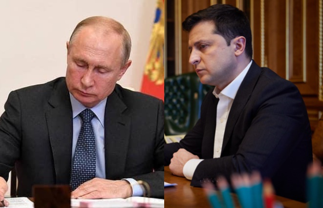 俄羅斯總統普丁（左，翻攝自Владимир Путин臉書）和烏克蘭總統澤連斯基（右，翻攝Volodymyr Zelenskiy推特）。