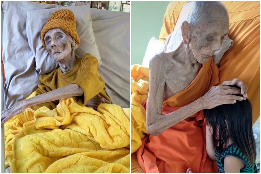 影片中的男人為109歲的盧安，並非網路上訛傳的168歲高僧。（翻攝自＠auyary13 Tiktok）