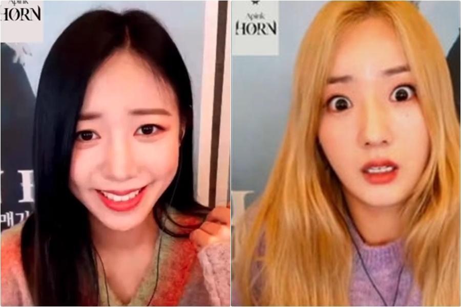 南韓人氣女團Apink成員普美（右）、南珠（左）知道《Dilemma》近似廣東話髒話時都嚇一跳。（翻攝推特）