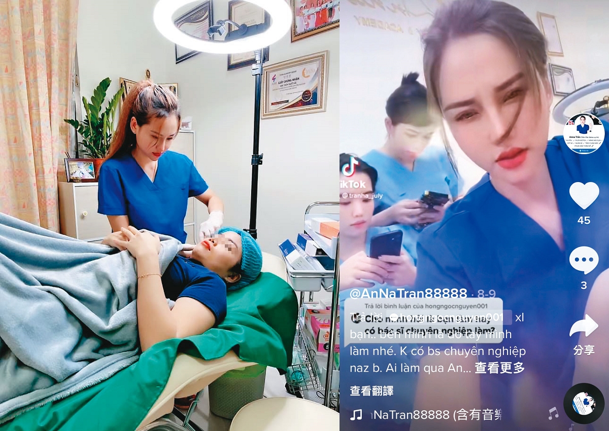 陳姓越南女子以移工身分來台，卻開起醫美工作室，變身整形密醫常在抖音、臉書等網路平台宣傳，吸引不少同鄉上門。（讀者提供）