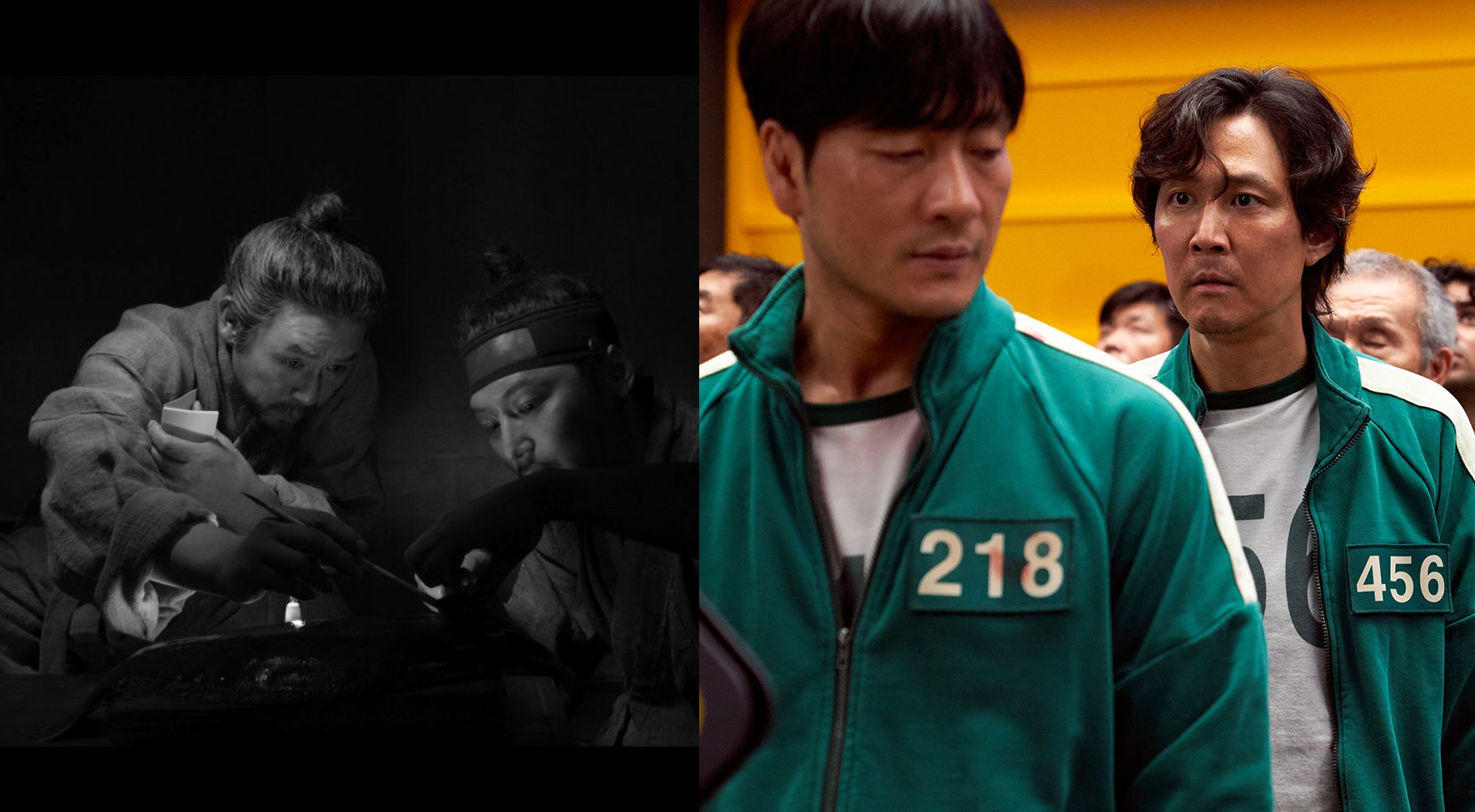 《茲山魚譜》（左圖）和《魷魚遊戲》（右圖）成為本屆韓國導演選擇獎電影類及劇集類最大贏家。（左圖捷傑電影提供，右圖Netflix提供）