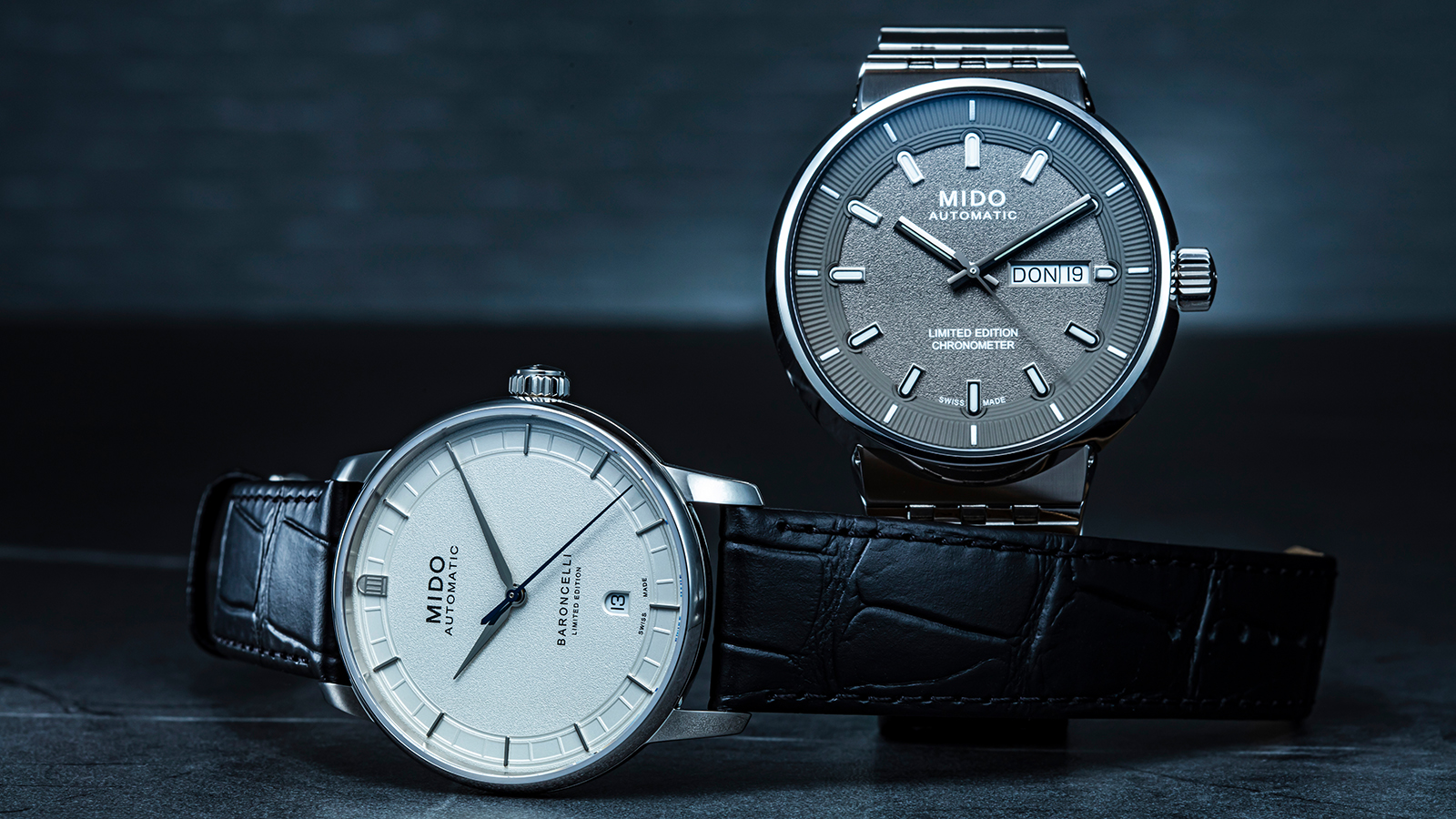 MIDO靈感源於建築20週年限量錶｜（左）Baroncelli永恆系列，建議售價NT$ 32,000 （右）All Dial羅馬競技系列，建議售價NT$ 43,900。