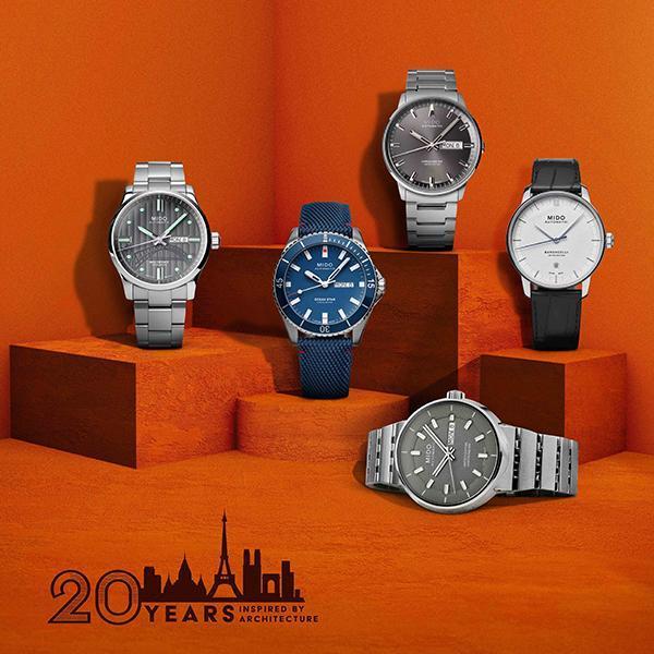 靈感源於建築的20週年紀念，MIDO選了旗下五個明星系列All Dial、Baroncelli、Ocean Star、Multifort和Commander，各對應到一款建築推出限量款，底蓋上鐫刻了該建築物的樣貌，連限量只數也埋有彩蛋。