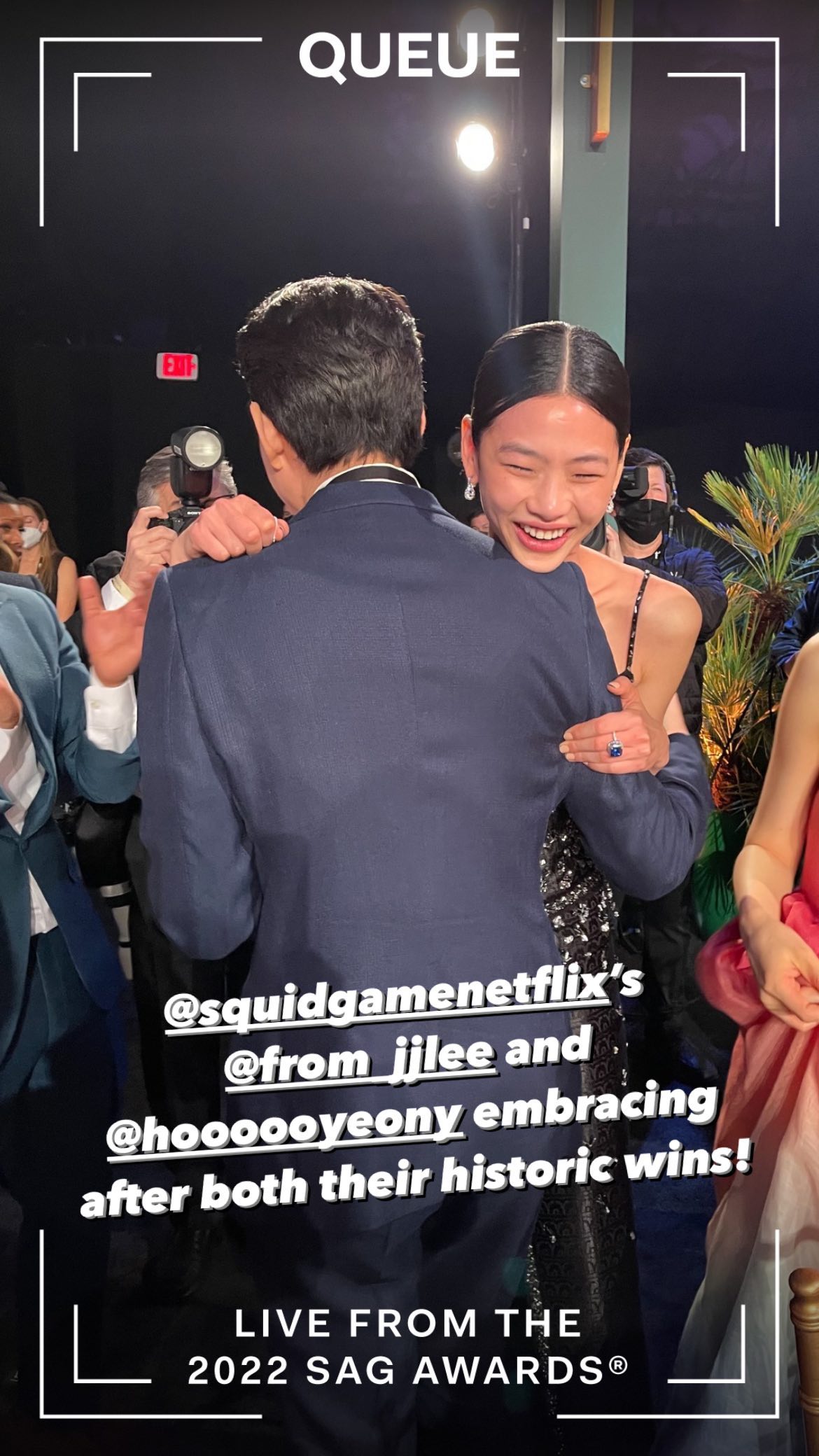 鄭好娟與李政宰互相為對方得獎恭喜道賀。（翻攝netflixgolden IG）