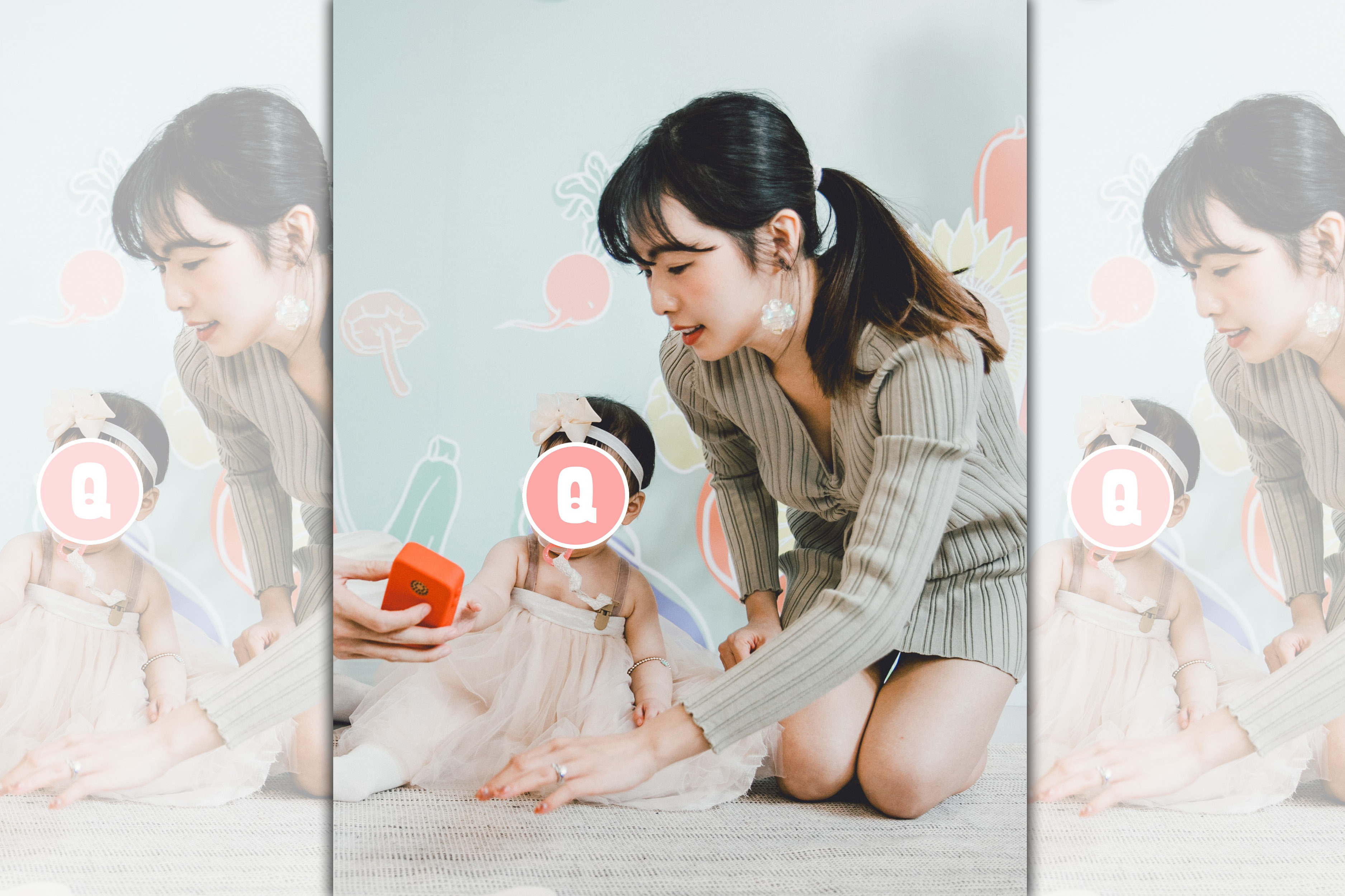 簡廷芮與女兒小蘿蔔抓週拿到手機，笑稱小蘿蔔已經是網美。（藝和創藝提供）