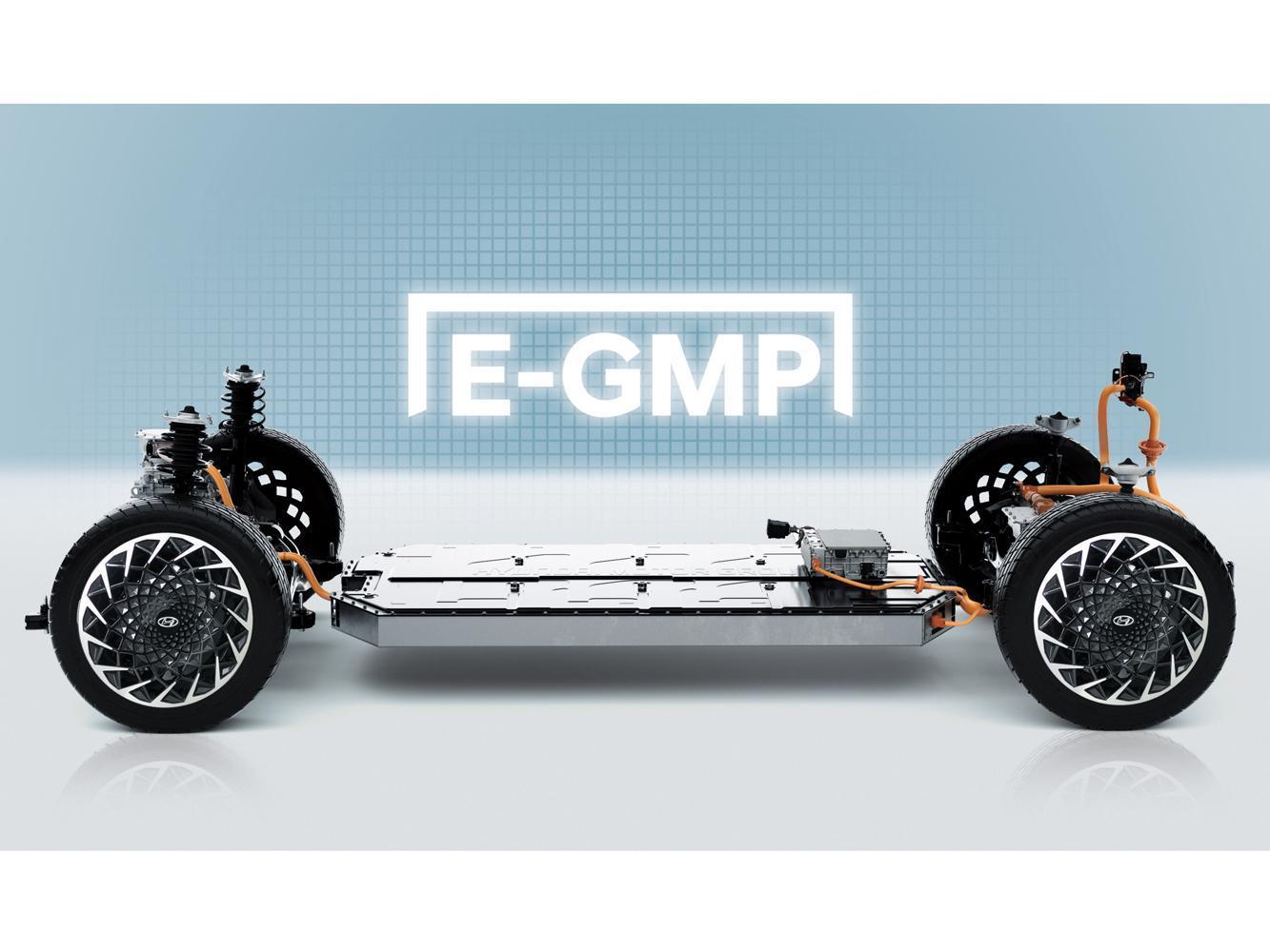 E-GMP 電動車全球模組化平台，搭載領先業界的高密度電芯電池組，創造超高續航里程及超快速充電優勢。
