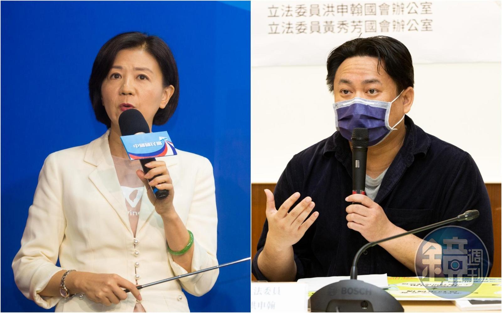 國民黨王育敏(左)批蔡總統的不缺電支票2天就跳票,綠委洪申翰(右)則反擊「不要混淆視聽」。(本刊資料照)