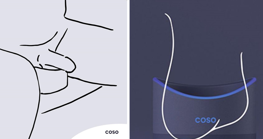 男性只要將睪丸泡進去「COSO超聲波震蛋盆」，就能達到2個月的避孕效果。（翻攝rebecca-weiss coso官網）