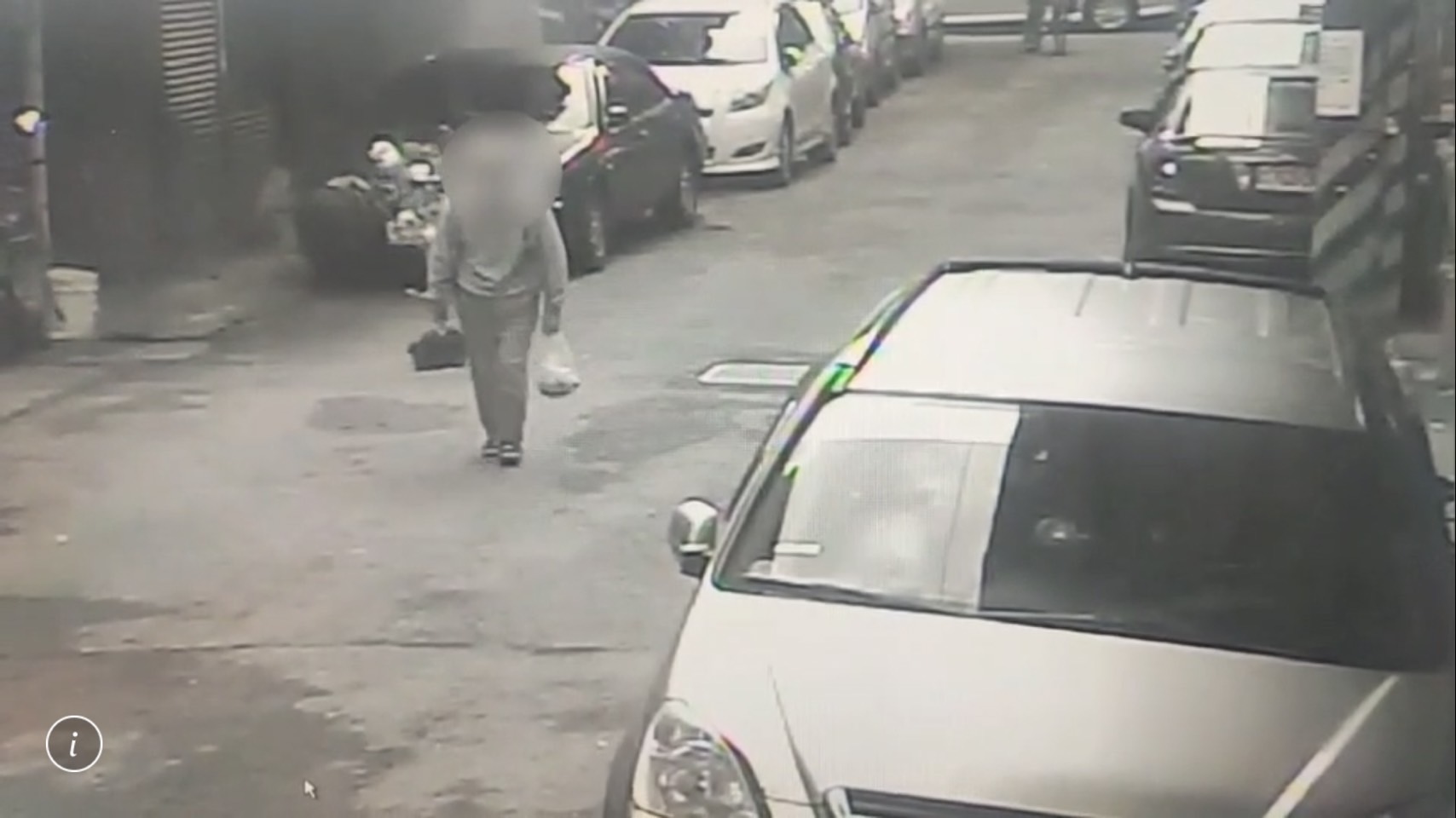 警方調閱監視器發現陳男拎著山茶花一路走回家。(翻攝畫面)