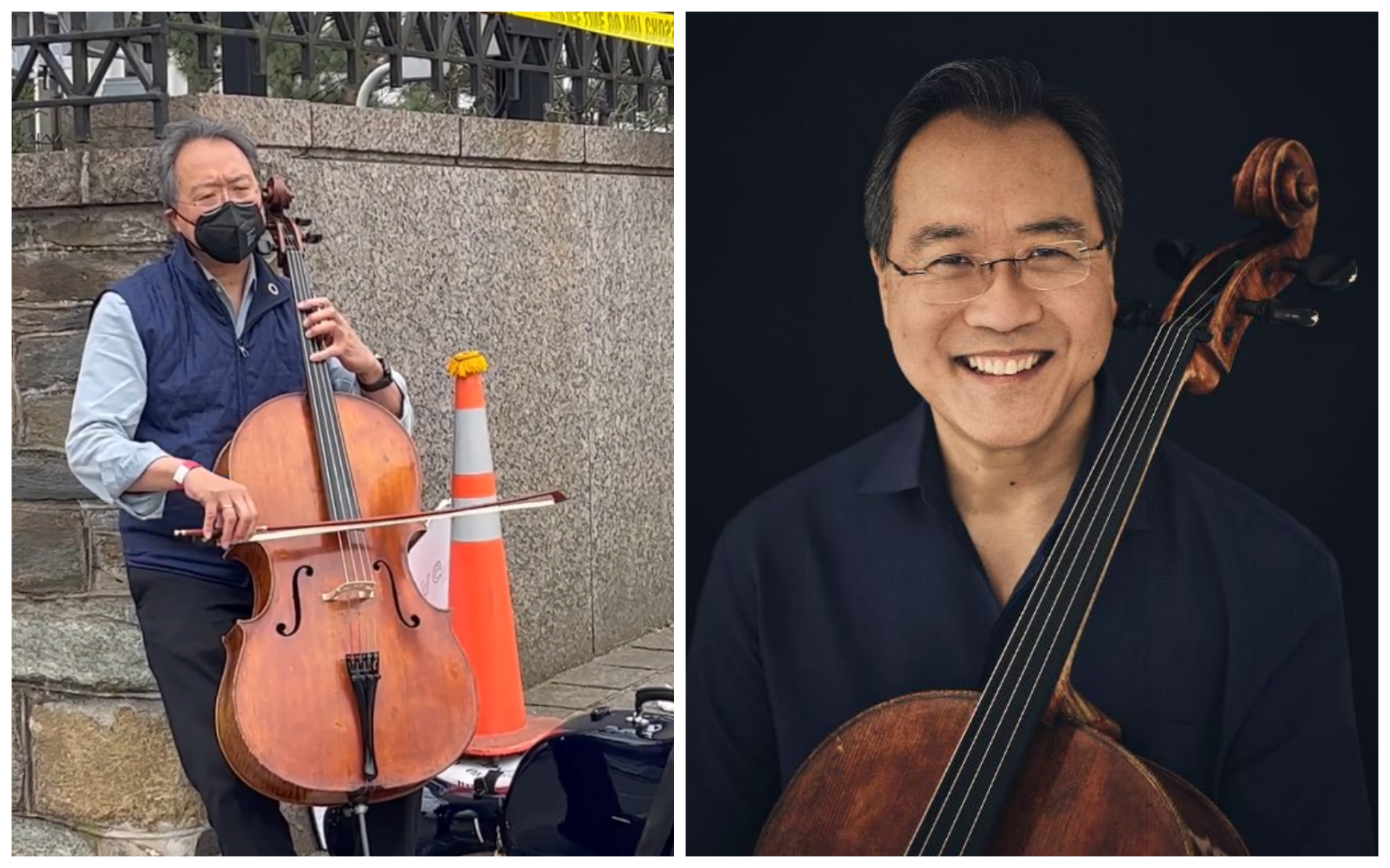 馬友友獨自在俄羅斯駐美大使館前演奏。（翻攝影片畫面、YoYoMa推特）